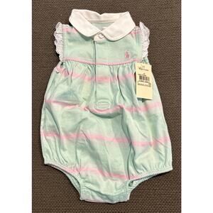 Infants Girls RALPH LAUREN Green/Pink Romper Size 3M 3 Months NWT *B3